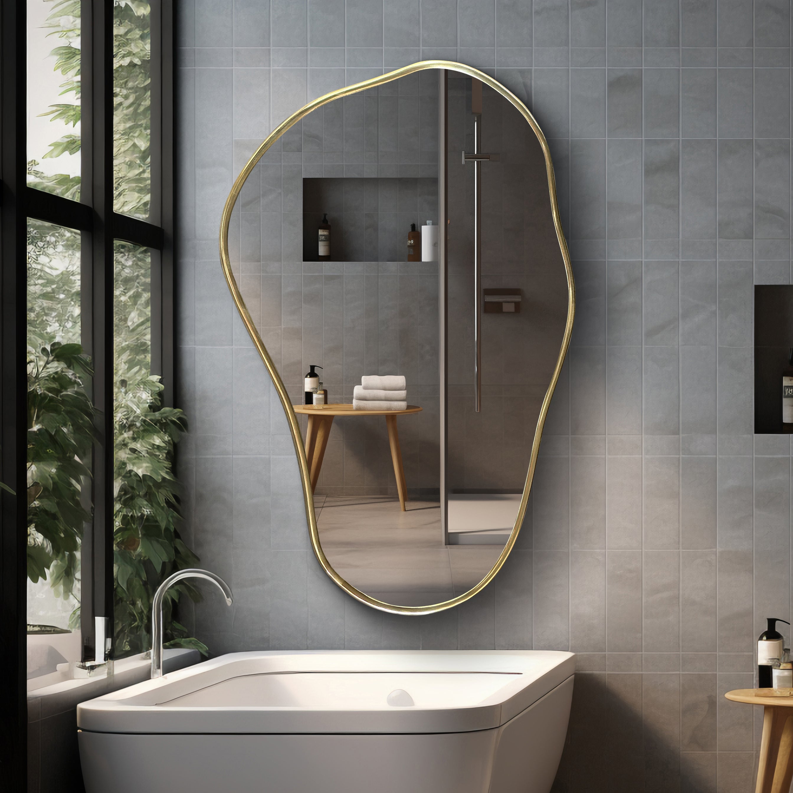 Asymmetrical Full Length Brass Mirror