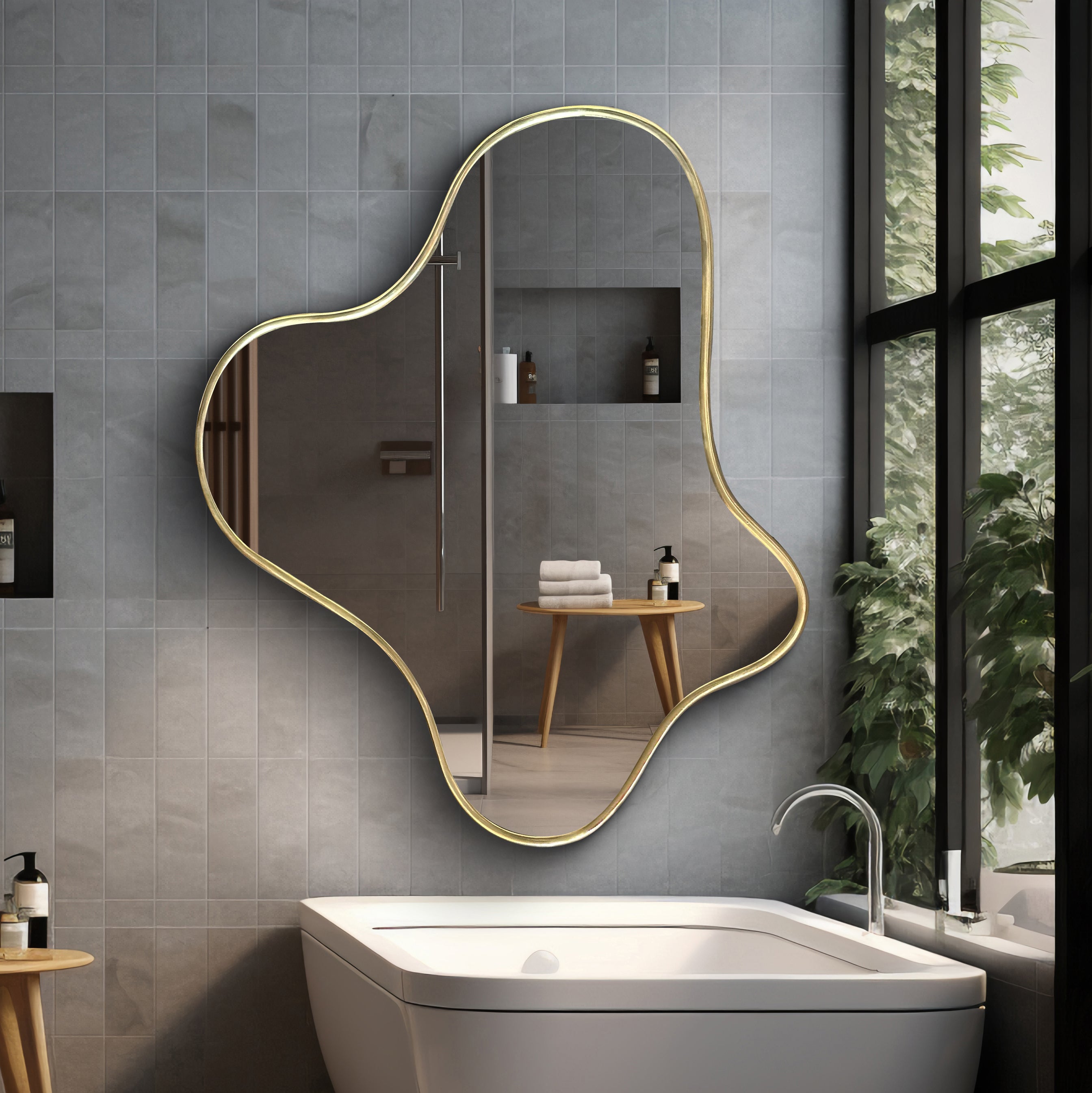 Odd Shaped Brass Mirror - irregular shaped mirror