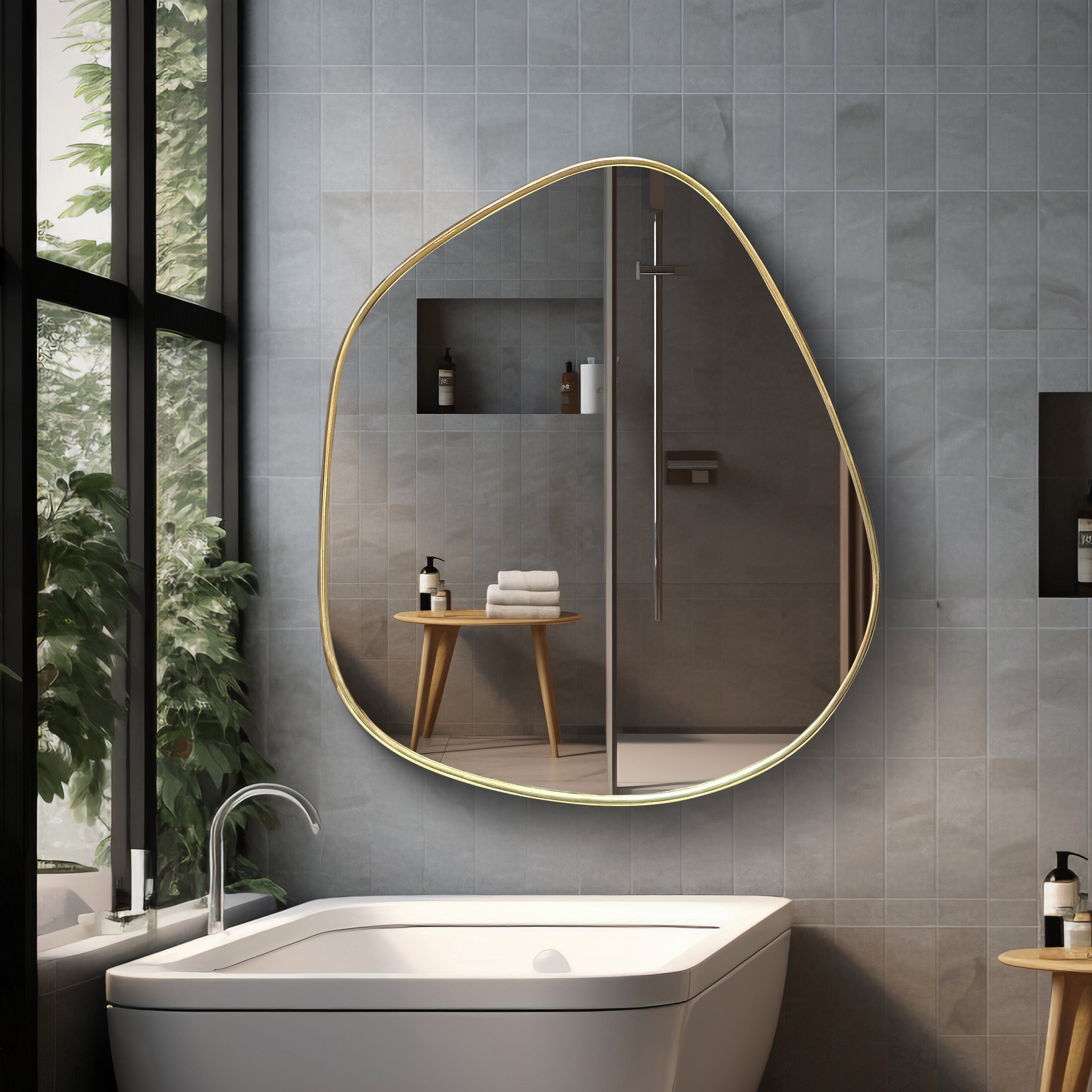 Organic Shaped Brass Bathroom Mirror