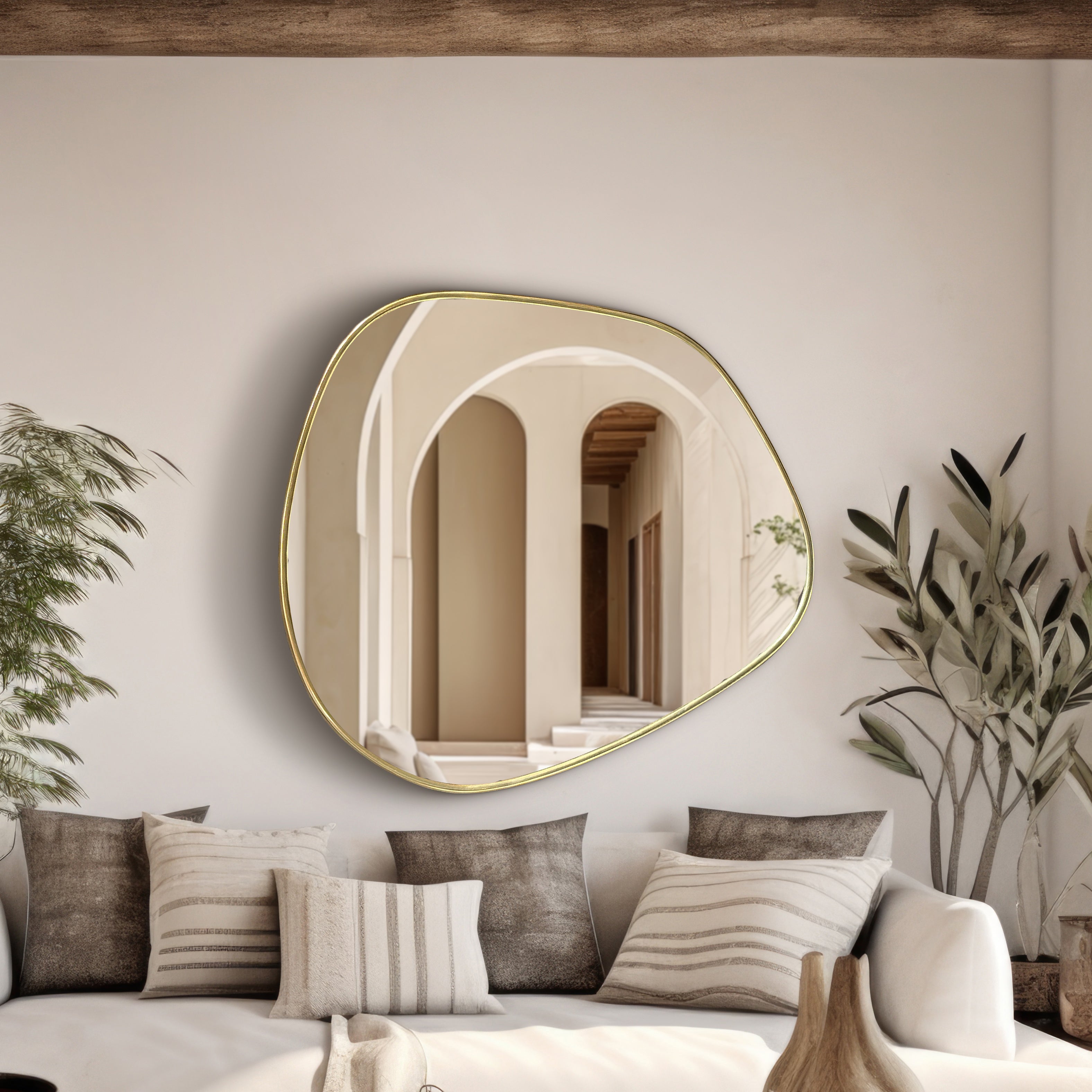 irregular Organic Shaped Brass Bathroom Mirror