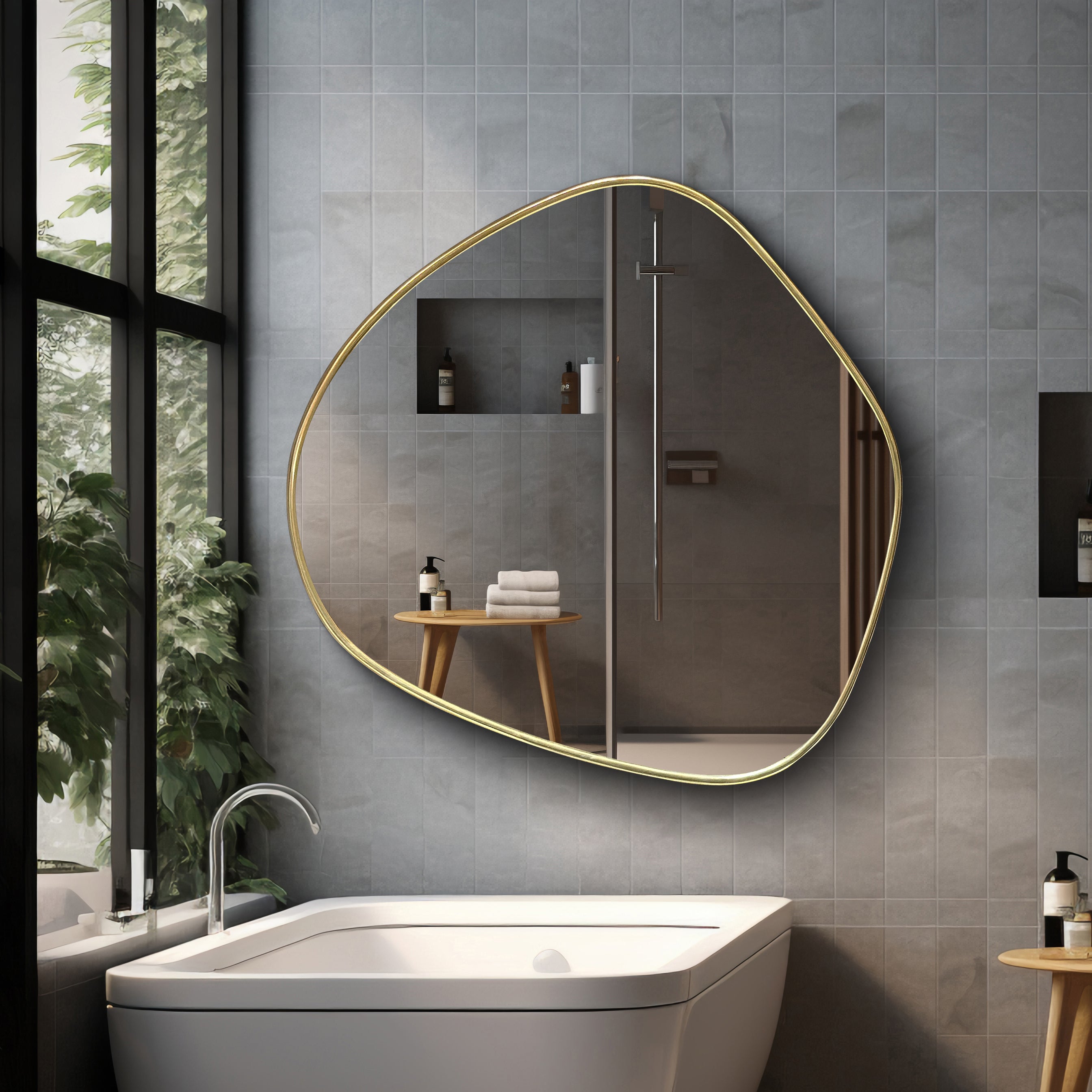 Organic Shaped Brass Mirror - Brass Bathroom Mirror