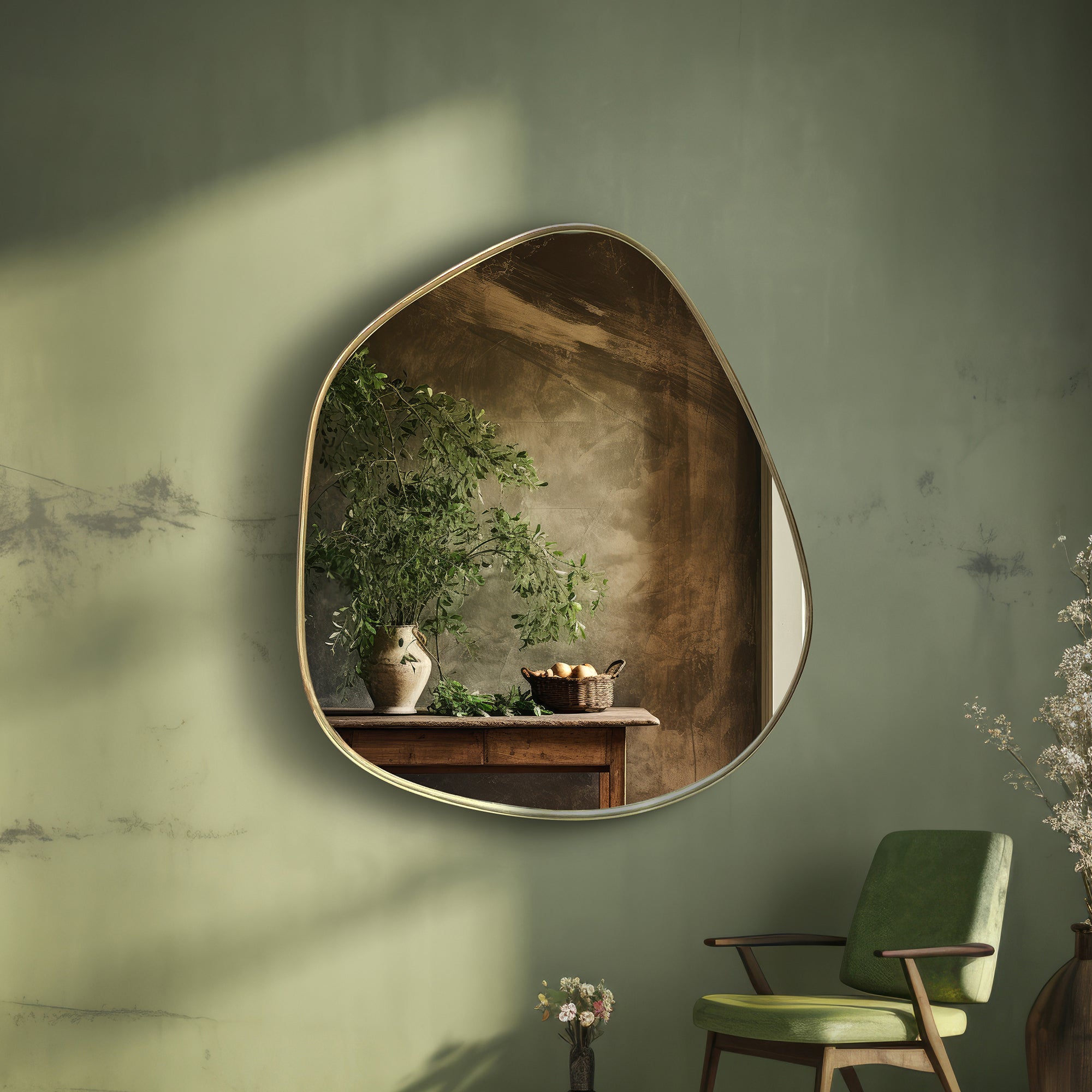 Organic Shaped Brass Bathroom Mirror