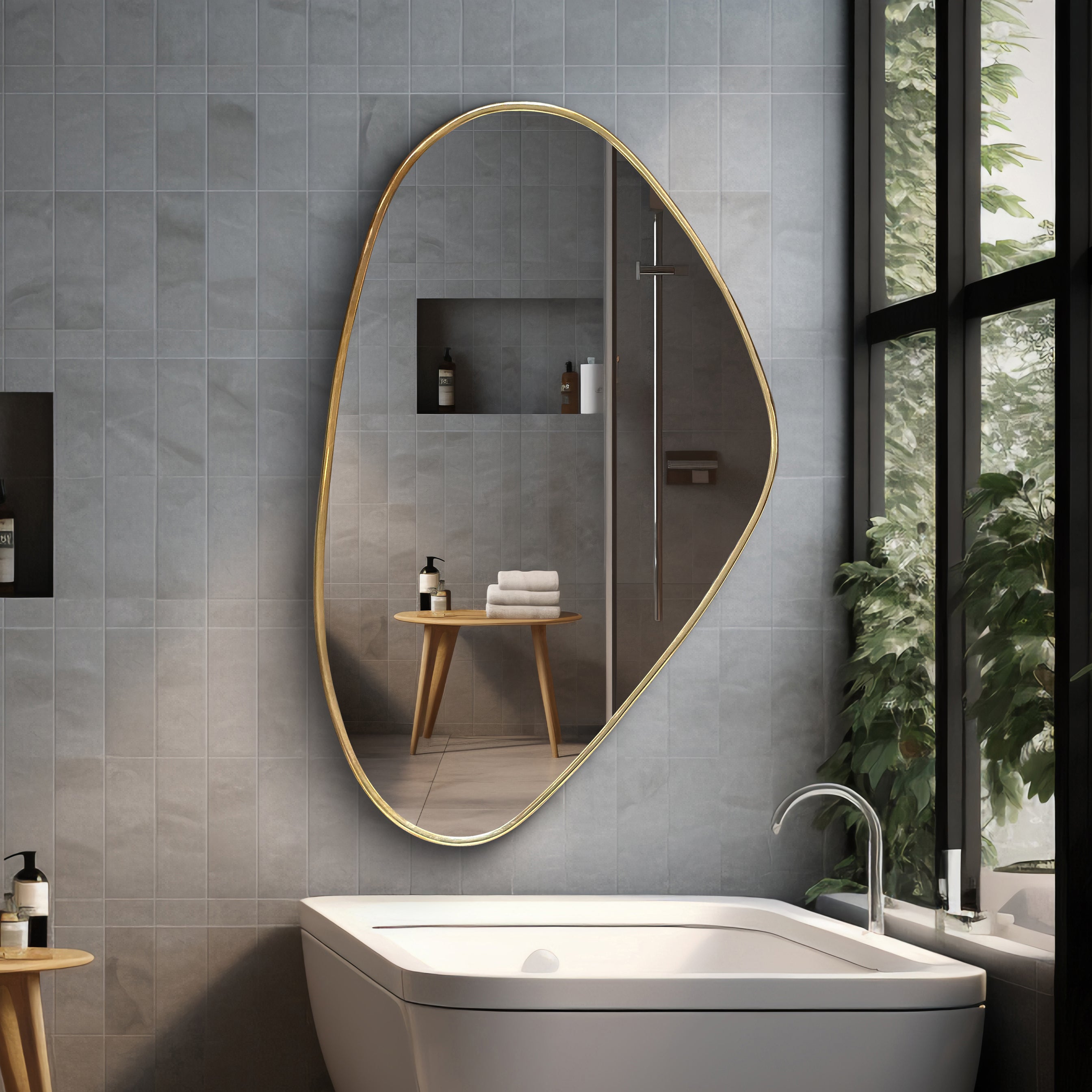 asymmetrical Wall Mirror - Brass Bathroom Mirror