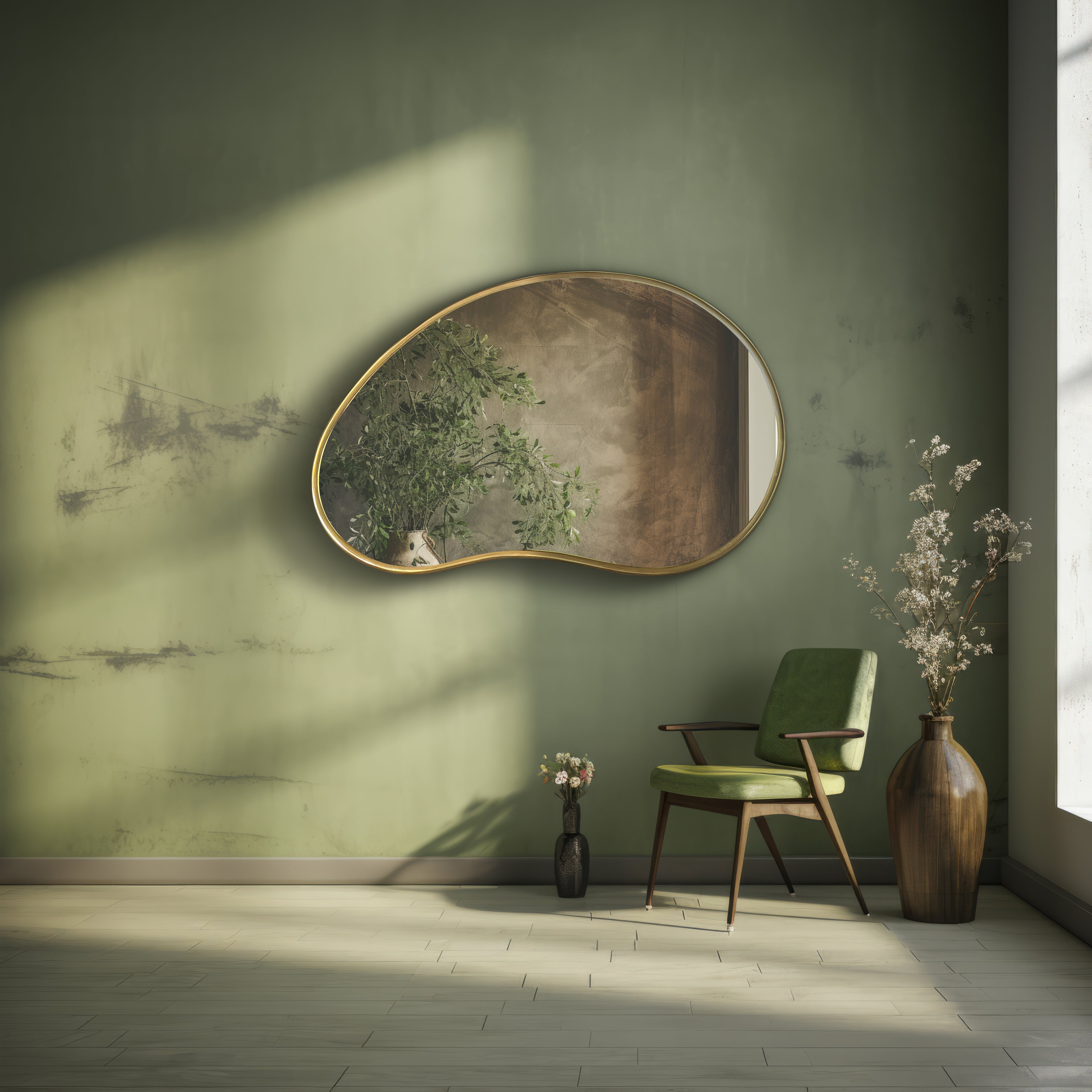 asymmetrical Wall Mirror - Organic Shaped Brass Bathroom Mirror